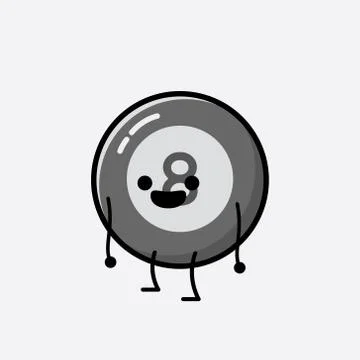 Cute Billiard Ball Mascot Vector Character in Flat Design Style Stock Illustration