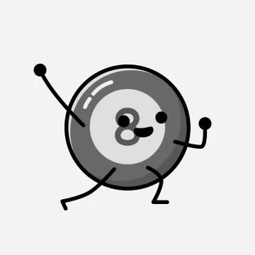Cute Billiard Ball Mascot Vector Character in Flat Design Style Stock Illustration