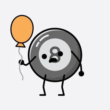 Cute Billiard Ball Mascot Vector Character in Flat Design Style Stock Illustration