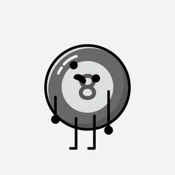 Cute Billiard Ball Mascot Vector Character in Flat Design Style Stock Illustration