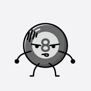 Cute Billiard Ball Mascot Vector Character in Flat Design Style Stock Illustration