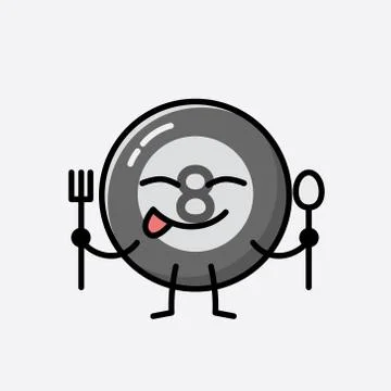 Cute Billiard Ball Mascot Vector Character in Flat Design Style Stock Illustration