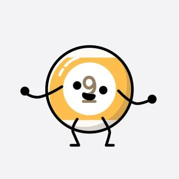 Cute Billiard Ball Mascot Vector Character in Flat Design Style Stock Illustration