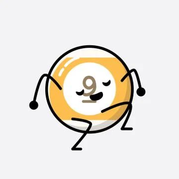 Cute Billiard Ball Mascot Vector Character in Flat Design Style Stock Illustration