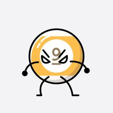 Cute Billiard Ball Mascot Vector Character in Flat Design Style Stock Illustration