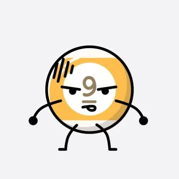 Cute Billiard Ball Mascot Vector Character in Flat Design Style Stock Illustration