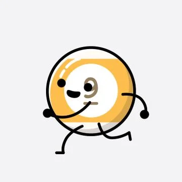 Cute Billiard Ball Mascot Vector Character in Flat Design Style Stock Illustration