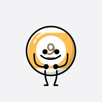Cute Billiard Ball Mascot Vector Character in Flat Design Style Stock Illustration