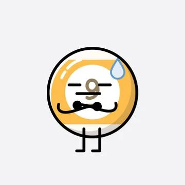 Cute Billiard Ball Mascot Vector Character in Flat Design Style Stock Illustration