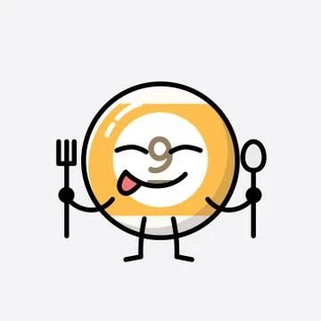 Cute Billiard Ball Mascot Vector Character in Flat Design Style Stock Illustration
