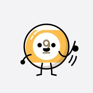Cute Billiard Ball Mascot Vector Character in Flat Design Style Stock Illustration