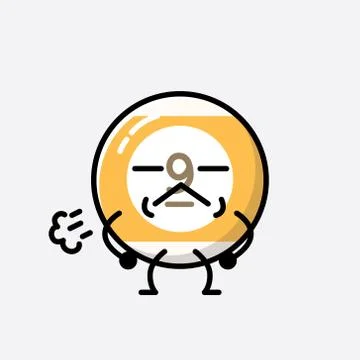 Cute Billiard Ball Mascot Vector Character in Flat Design Style Stock Illustration