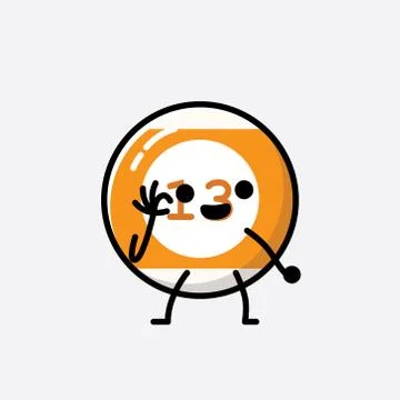 Cute Billiard Ball Mascot Vector Character in Flat Design Style Stock Illustration