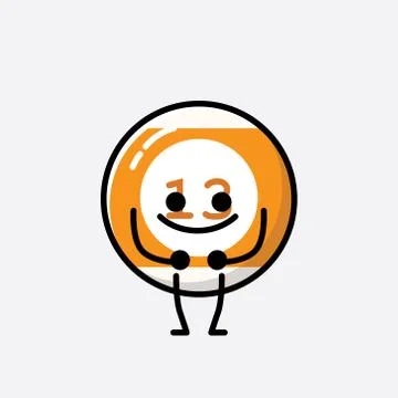 Cute Billiard Ball Mascot Vector Character in Flat Design Style Stock Illustration