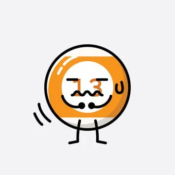 Cute Billiard Ball Mascot Vector Character in Flat Design Style Stock Illustration