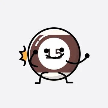 Cute Billiard Ball Mascot Vector Character in Flat Design Style Stock Illustration