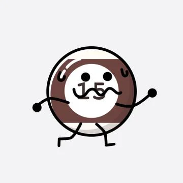 Cute Billiard Ball Mascot Vector Character in Flat Design Style Stock Illustration