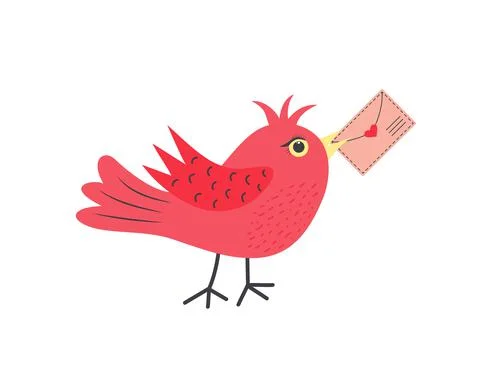 Cute bird with envelope in her beak. Love message. Stock Illustration