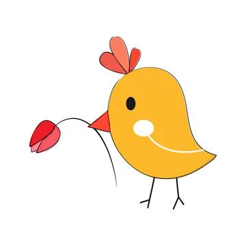 Cute Bird with flower in beak. Vector illustration. Stock Illustration
