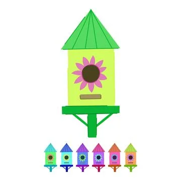 Cute bird house vector cartoon graphic Stock Illustration