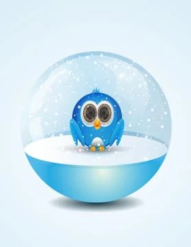 Cute bird inside snow dome Stock Illustration