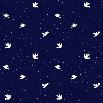 Cute bird pattern, white dots, tiny pigeon. Simple nature wrapping paper, c.. Stock Illustration