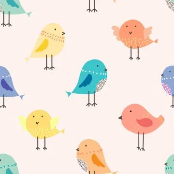 Cute bird seamless pattern background. Vector illustration for fabric and gif Stock Illustration