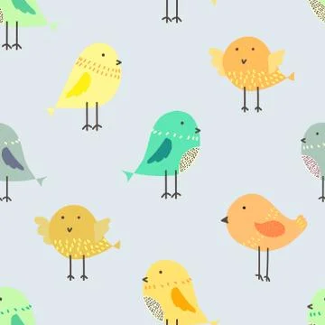Cute bird seamless pattern background. Vector illustration for fabric and gif Stock Illustration