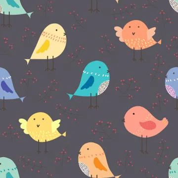 Cute bird seamless pattern background. Vector illustration for fabric and gif Stock Illustration