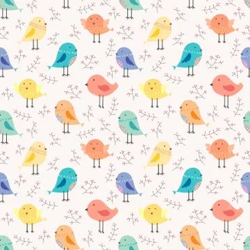 Cute bird seamless pattern background. Vector illustration for fabric and gif Stock Illustration