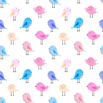Cute bird seamless pattern background. Vector illustration for fabric and gif Stock Illustration