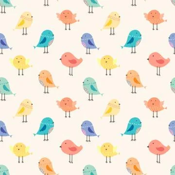 Cute bird seamless pattern background. Vector illustration for fabric and gif Stock Illustration
