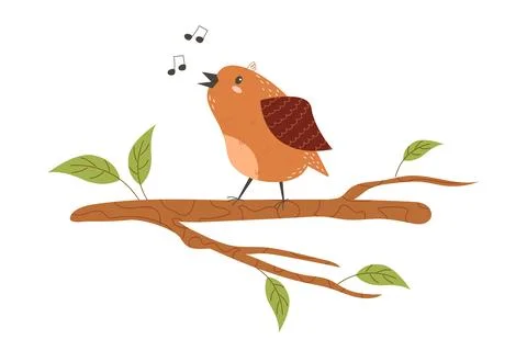 Cute bird sits on a tree branch. Stock Illustration