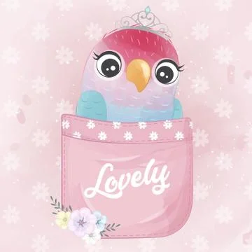 Cute bird sitting inside the pocket illustration Stock Illustration