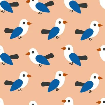Cute birds background seamless pattern.Vector cartoon flat hand drawn style Stock Illustration