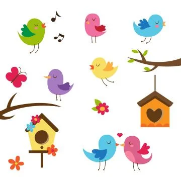 Cute birds. Design elements set. Stock Illustration
