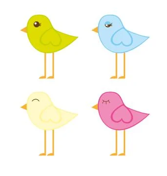 Cute birds isolated over white background. vector Ilustração Stock