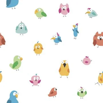 Cute birds seamless pattern. Cute Cartoon birds background. Vector Illustrati Stock Illustration