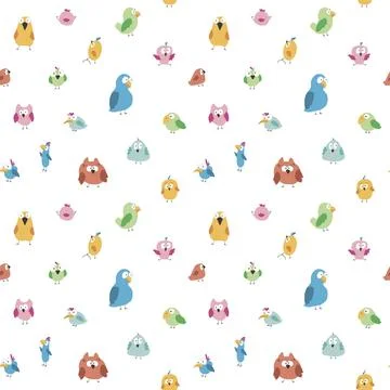 Cute birds seamless pattern. Cute Cartoon birds background. Vector Illustrati Stock Illustration