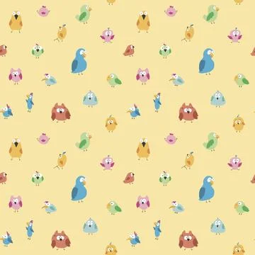 Cute birds seamless pattern. Cute Cartoon birds background. Vector Illustrati Stock Illustration