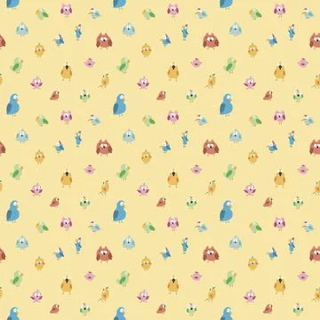 Cute birds seamless pattern. Cute Cartoon birds background. Vector Illustrati Stock Illustration