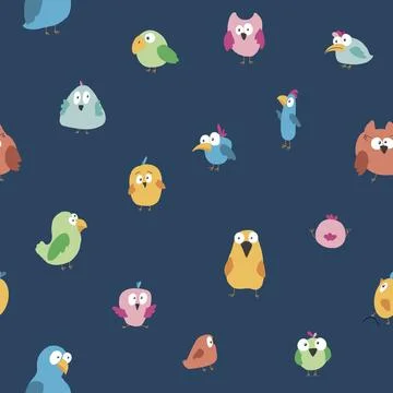 Cute birds seamless pattern. Cute Cartoon birds background. Vector Illustrati Stock Illustration