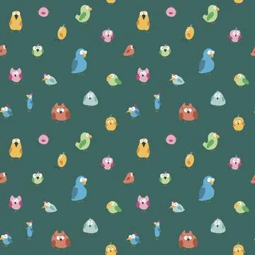 Cute birds seamless pattern. Cute Cartoon birds background. Vector Illustrati 스톡 일러스트