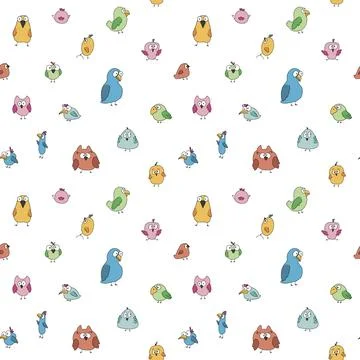Cute birds seamless pattern. Cute Cartoon birds background. Vector Illustrati 스톡 일러스트
