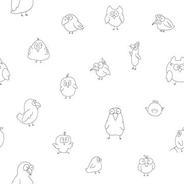 Cute birds seamless pattern. Cute Cartoon birds background. Vector Illustrati 스톡 일러스트