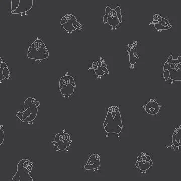 Cute birds seamless pattern. Cute Cartoon birds background. Vector Illustrati Stock Illustration