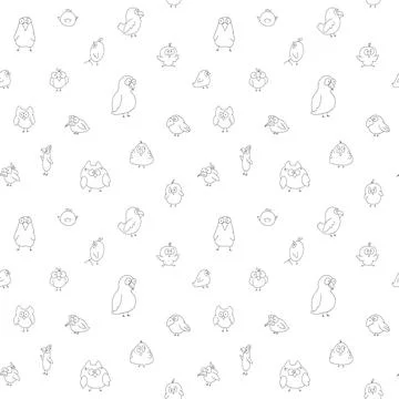 Cute birds seamless pattern. Cute Cartoon birds background. Vector Illustrati Stock Illustration