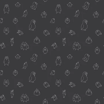 Cute birds seamless pattern. Cute Cartoon birds background. Vector Illustrati 스톡 일러스트