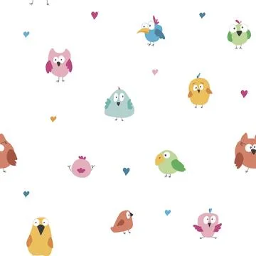 Cute birds seamless pattern. Cute Cartoon birds background. Vector Illustrati イラスト素材