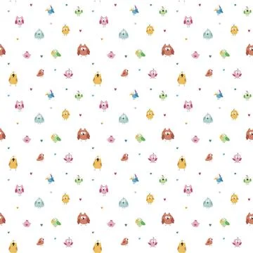 Cute birds seamless pattern. Cute Cartoon birds background. Vector Illustrati Stock Illustration